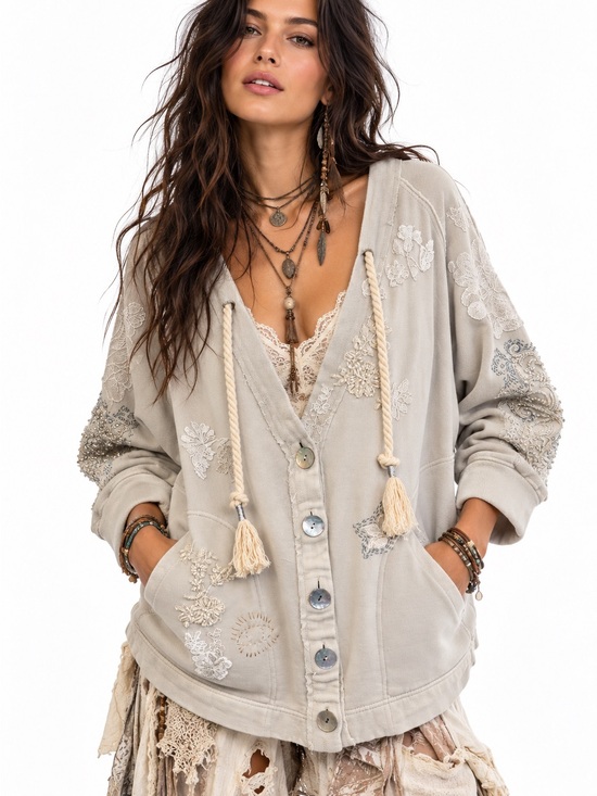 Free People Sweaters - Free People Embroidered Cream Cardigan sweatshirt